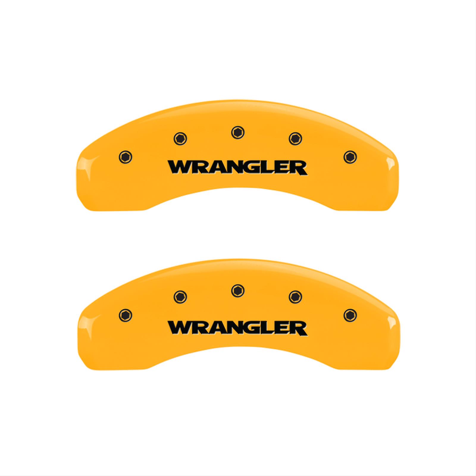 MGP 4 Caliper Covers Engraved Front & Rear WRANGLER Yellow finish black ch thumbnail 2