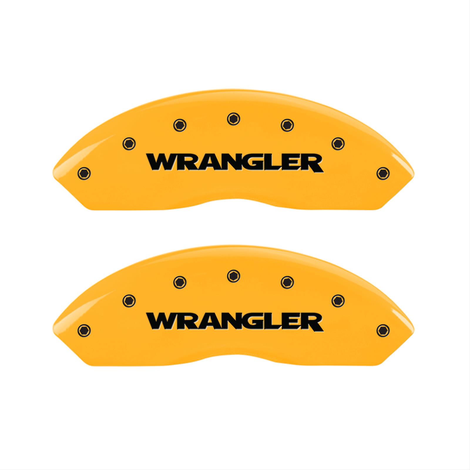 MGP 4 Caliper Covers Engraved Front & Rear WRANGLER Yellow finish black ch