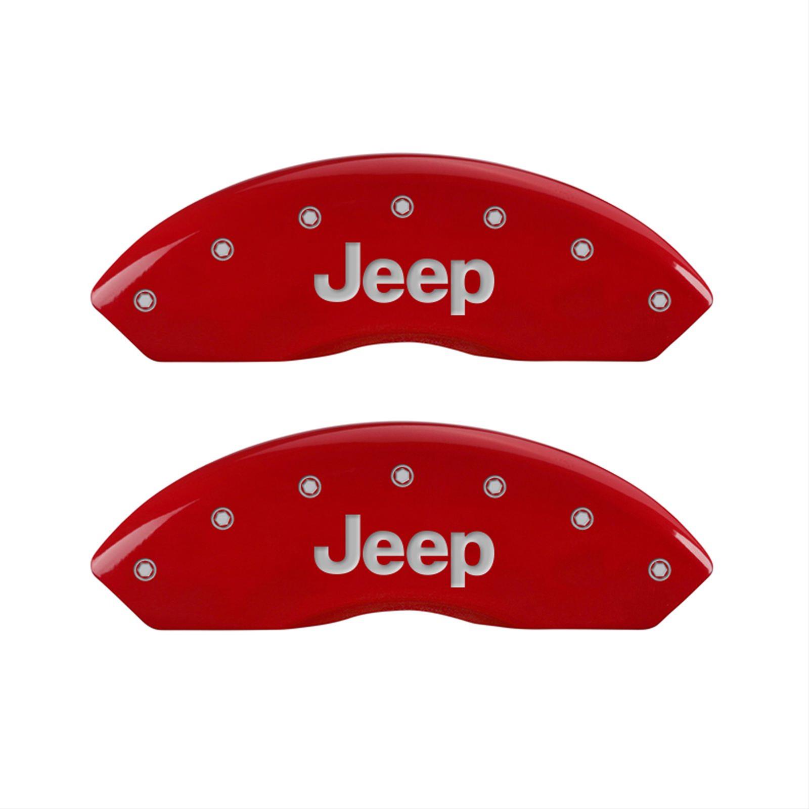 MGP Front set 2 Caliper Covers Engraved Front JEEP Red finish silver ch