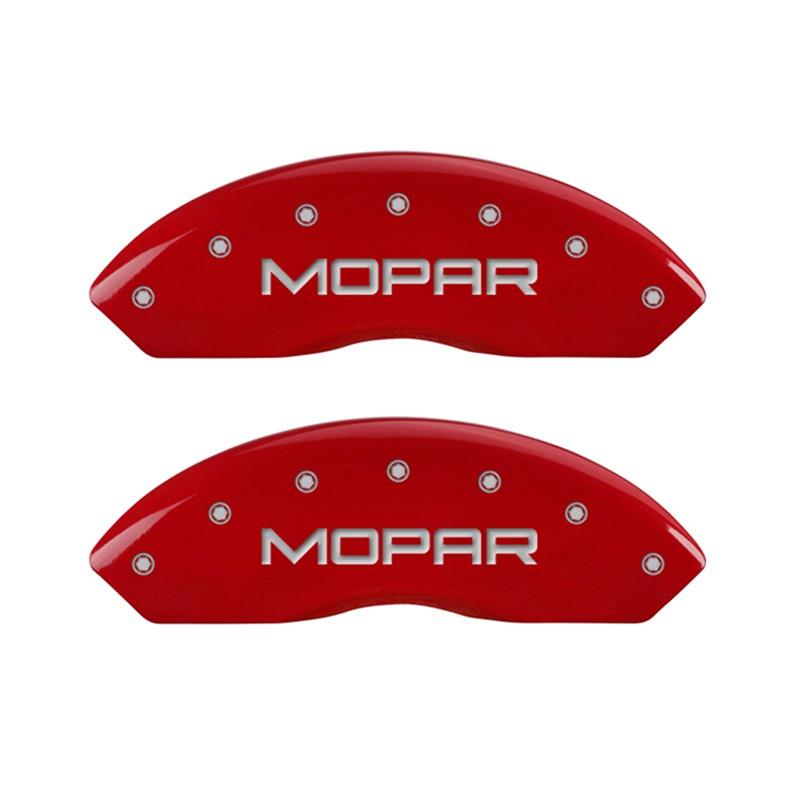 MGP Front set 2 Caliper Covers Engraved Front MOPAR Red finish silver ch thumbnail 2