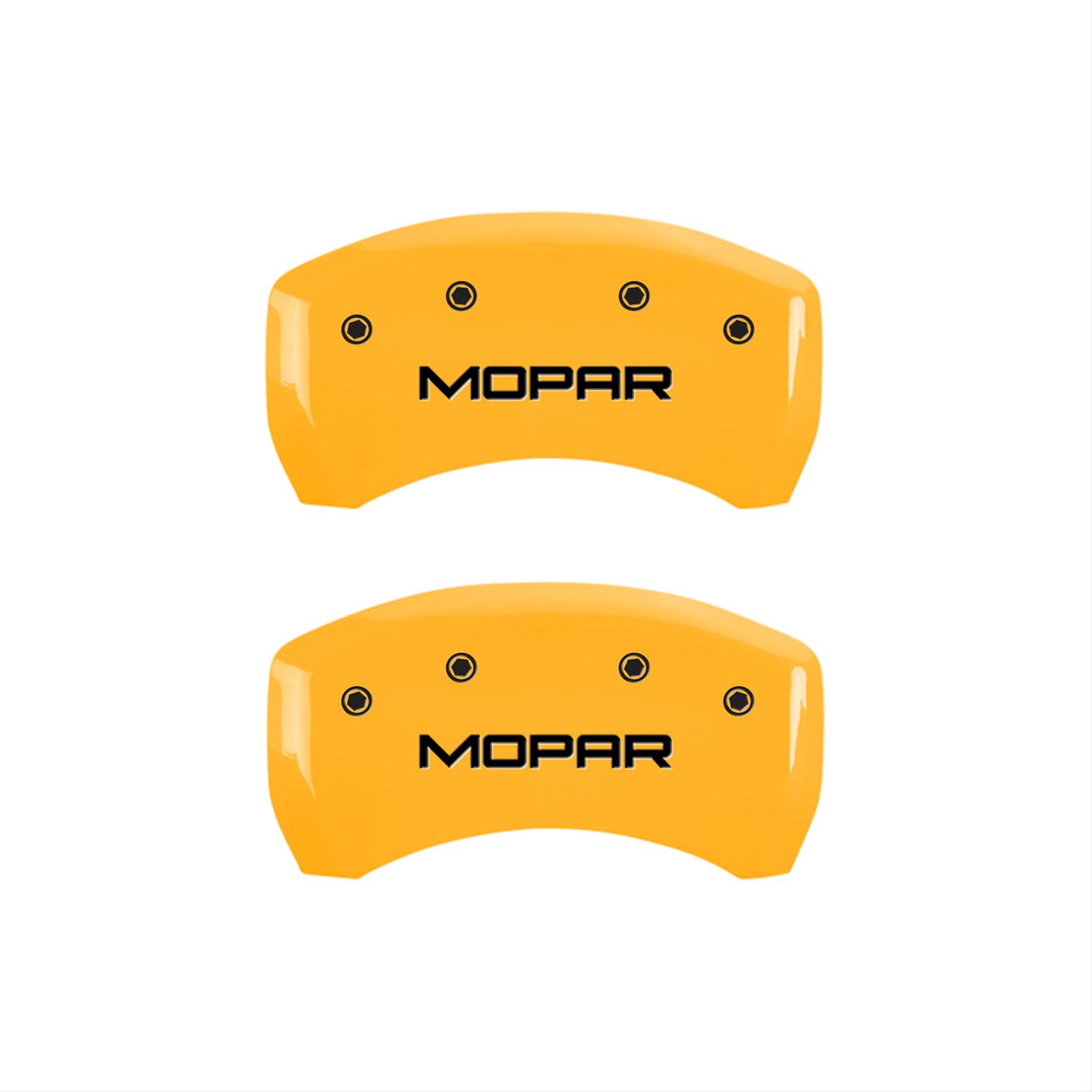 MGP 4 Caliper Covers Engraved Front & Rear MOPAR Yellow finish black ch thumbnail 2