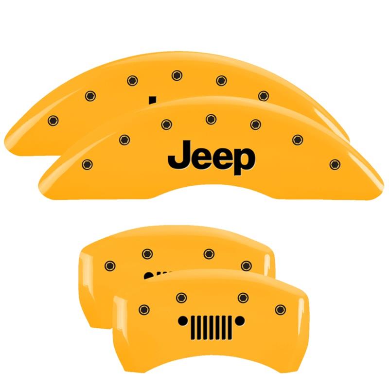 MGP 4 Caliper Covers Engraved Front JEEP Engraved Rear JEEP Grill logo Yellow finish black ch thumbnail 3