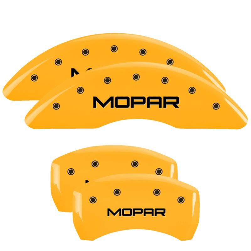 MGP 4 Caliper Covers Engraved Front & Rear MOPAR Yellow finish black ch thumbnail 3