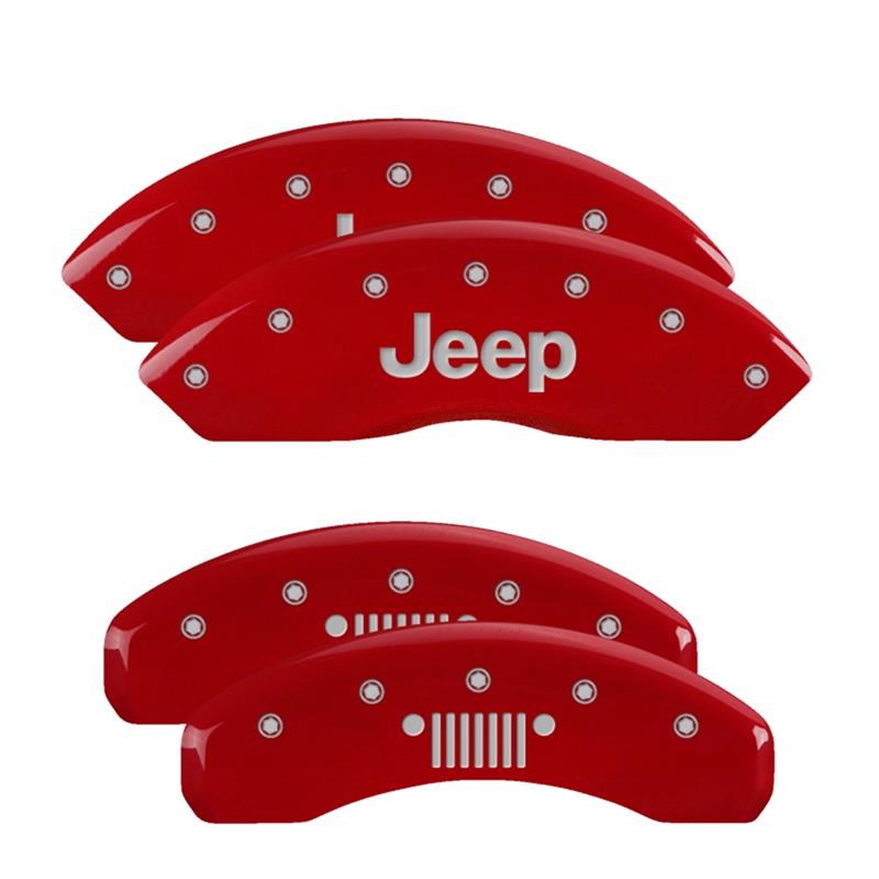 MGP 4 Caliper Covers Engraved Front JEEP Engraved Rear JEEP Grill logo Red finish silver ch thumbnail 3
