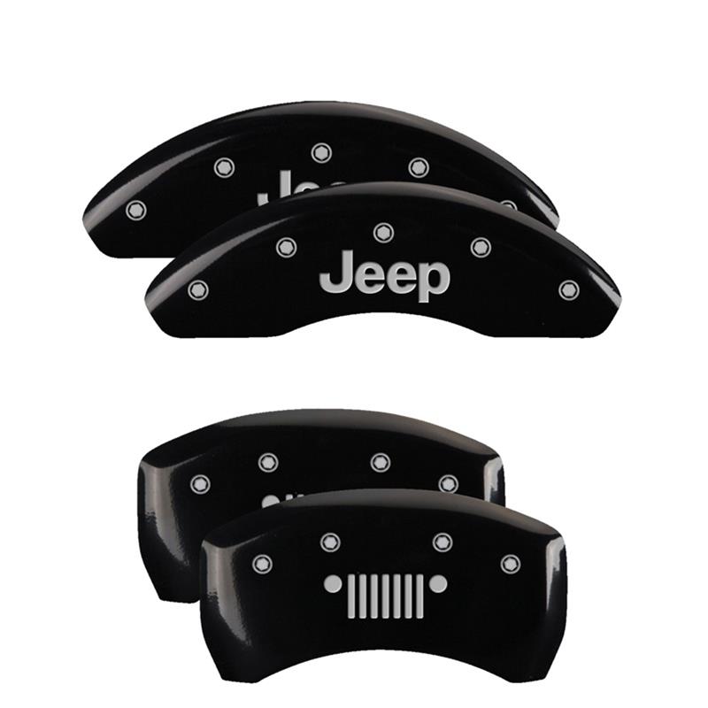 MGP 4 Caliper Covers Engraved Front JEEP Engraved Rear JEEP Grill logo Black finish silver ch thumbnail 3
