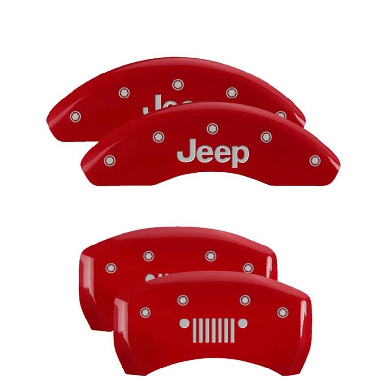 MGP 4 Caliper Covers Engraved Front JEEP Engraved Rear JEEP Grill logo Red finish silver ch thumbnail 3