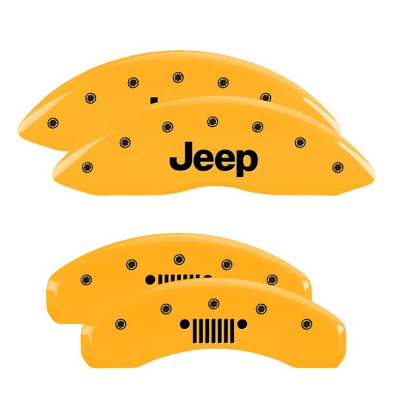 MGP 4 Caliper Covers Engraved F&R 11-18 Jeep Grand Cherokee Yellow Finish Black Jeep/Grill Logo thumbnail 2