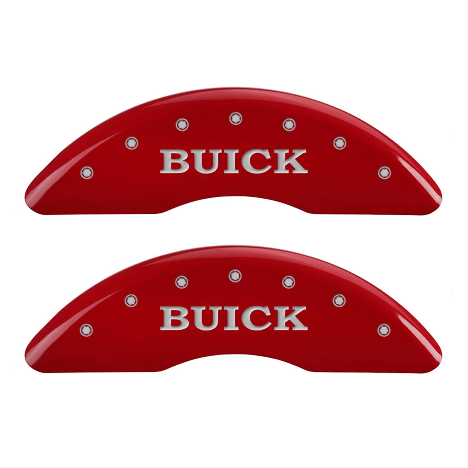 MGP 4 Caliper Covers Engraved Front Buick Rear Buick Shield Red Finish Silver Char 2015 Buick Regal