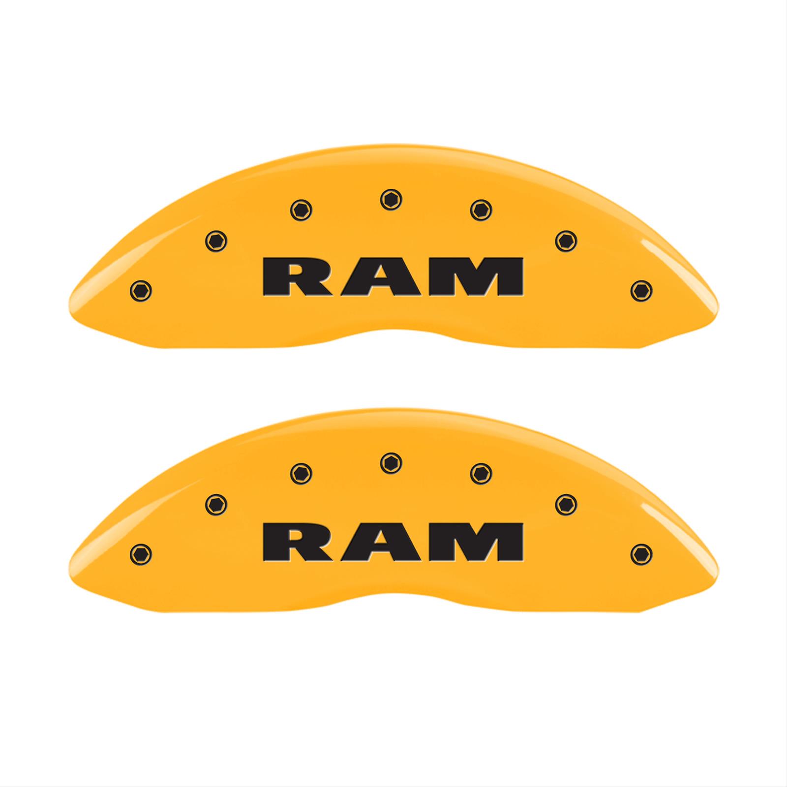 MGP 4 Caliper Covers Engraved Front & Rear RAM Yellow finish black ch thumbnail 2