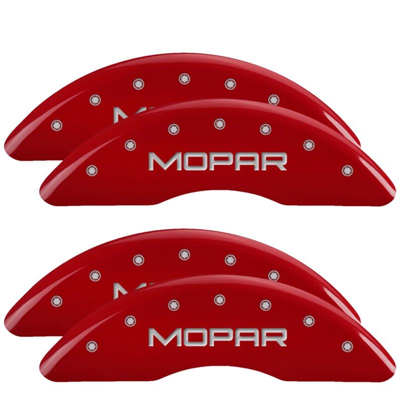 MGP Caliper Covers - Brake for 2021-2023 2500, 3500 55007SMOPRD Set of 4 caliper covers, Engraved Front and Rear: MOPAR, Red powder coat finish, silver characters