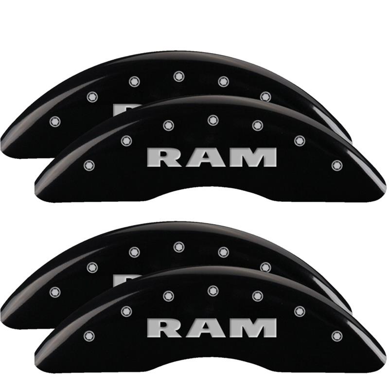 MGP Caliper Covers - Brake for 2021-2023 2500, 3500 55007SRAMBK Set of 4 caliper covers, Engraved Front and Rear: RAM, Black powder coat finish, silver characters