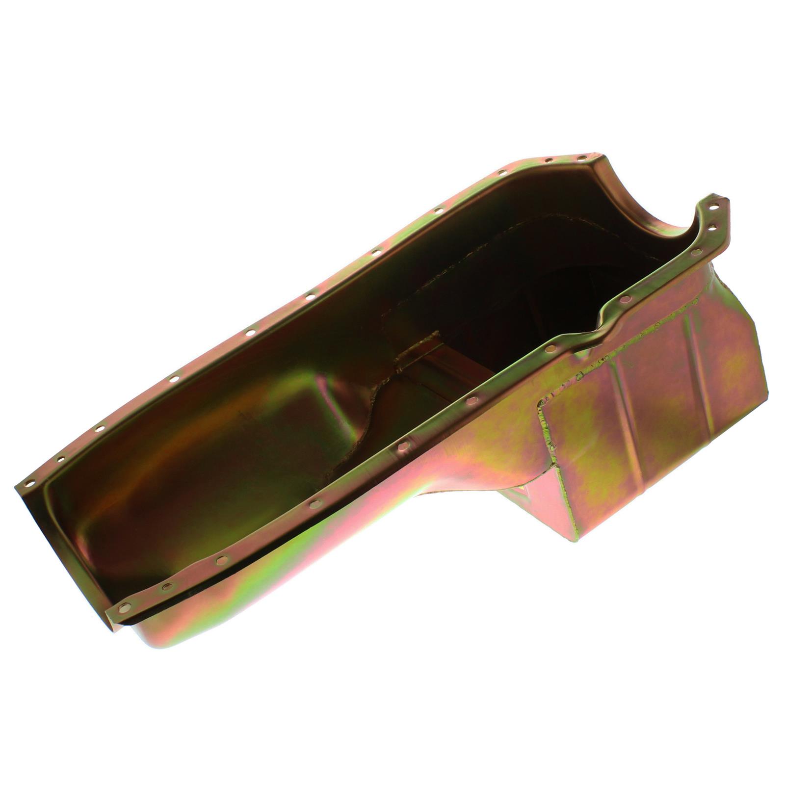 Milodon Street and Strip Oil Pans 30305 Pan, Steel, Gold Iridite, 7 qt., Oldsmobile, 330/350/400/403/425/455 , Low Profile Design, Each