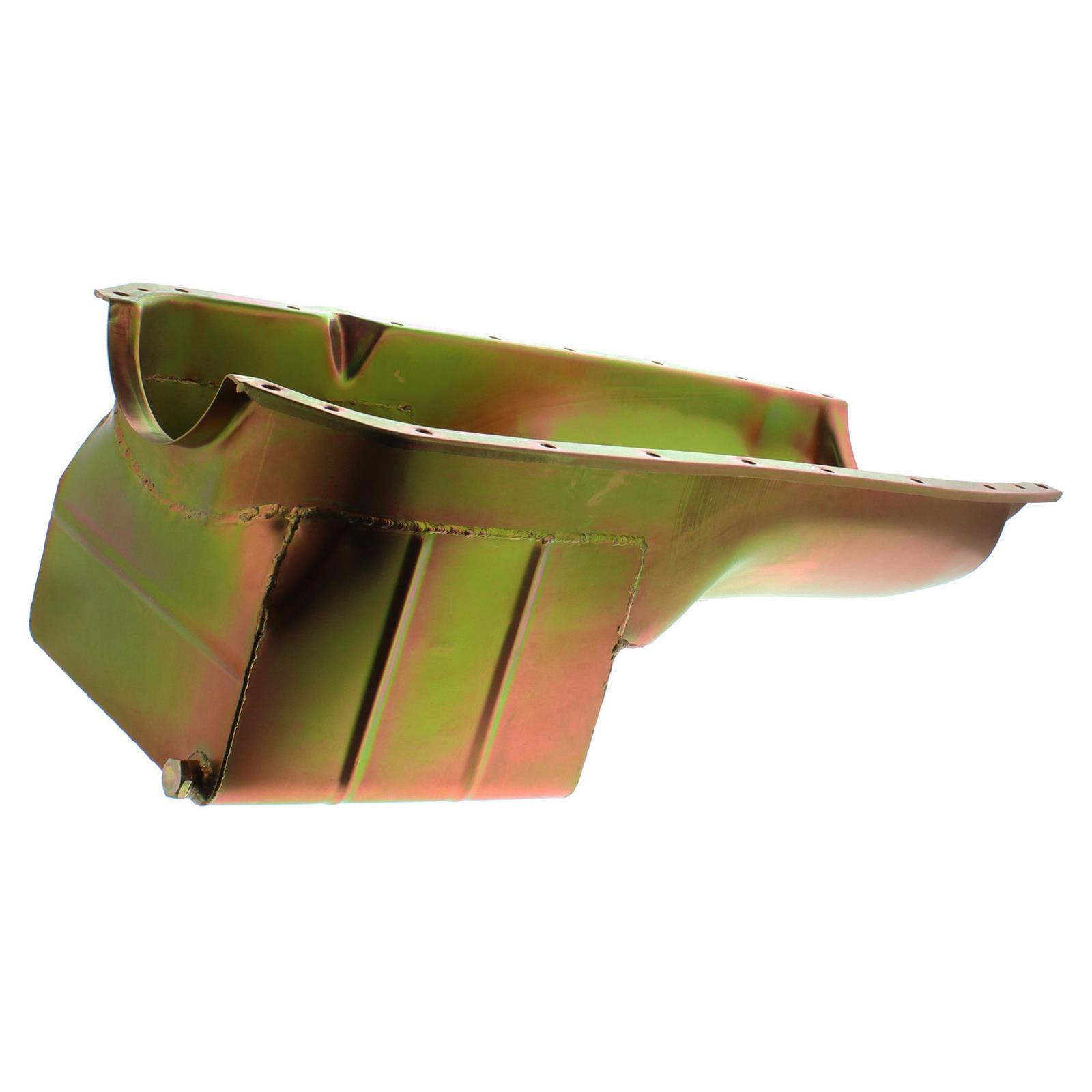 Milodon Street and Strip Oil Pans 30305 Pan, Steel, Gold Iridite, 7 qt., Oldsmobile, 330/350/400/403/425/455 , Low Profile Design, Each thumbnail 2