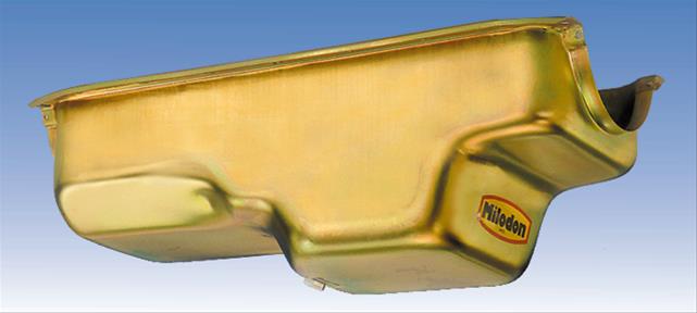 Milodon Stock Replacement Oil Pans 30750 Pan, Steel, Gold Iridite, 4 qt., Dodge, Small Block, 273/318/340, A, B and E Body, Each thumbnail 3