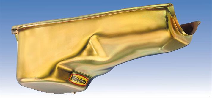Milodon Stock Replacement Oil Pans 30765 Pan, Steel, Gold Iridite, 5 qt., Oldsmobile, V8, Internal Control Baffles, Each thumbnail 2