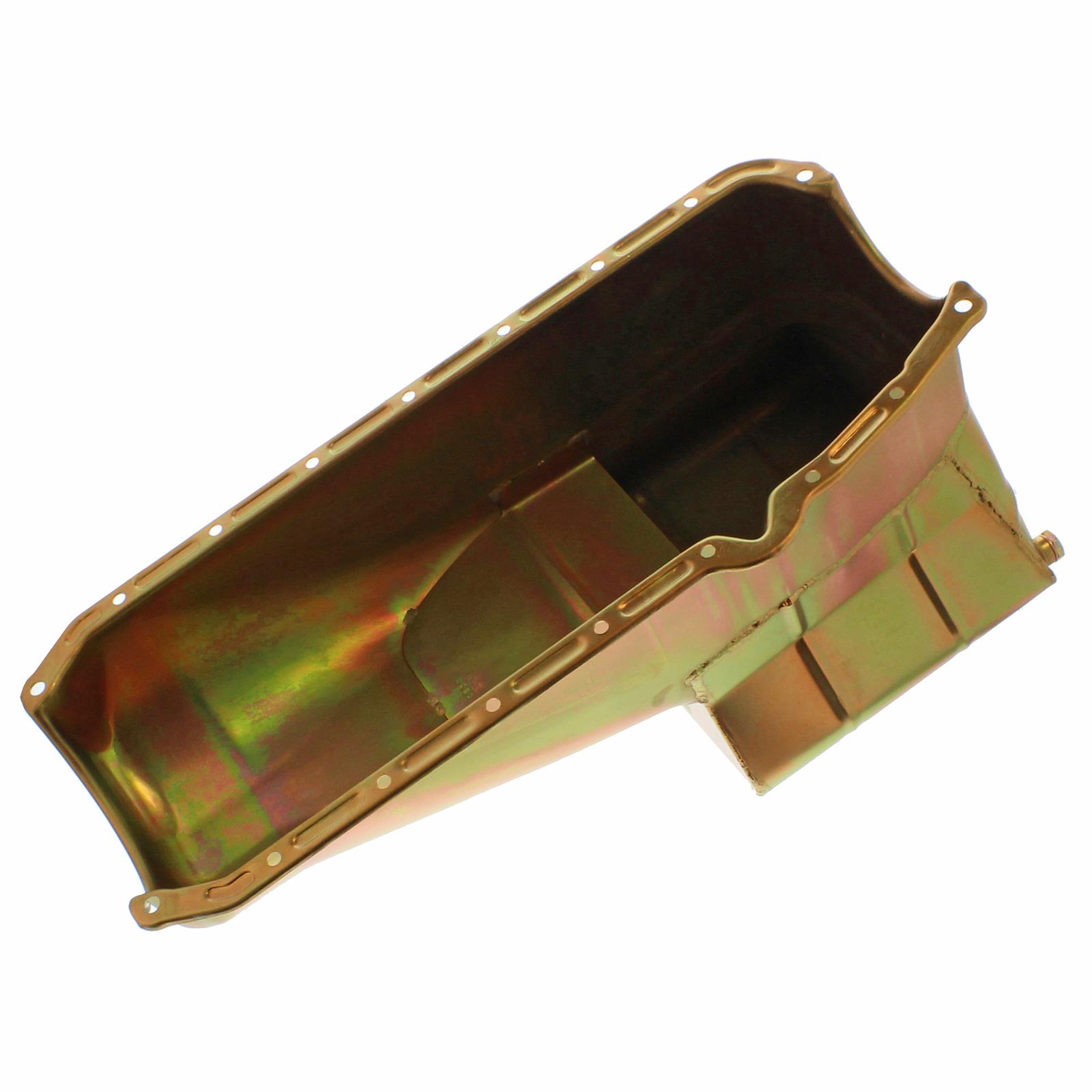 Milodon Street and Strip Oil Pans 30900 Pan, Strip, Low Profile, Steel, Gold Iridite, 7 qt., LH Dipstick, Chevy, Small Block, Each thumbnail 2