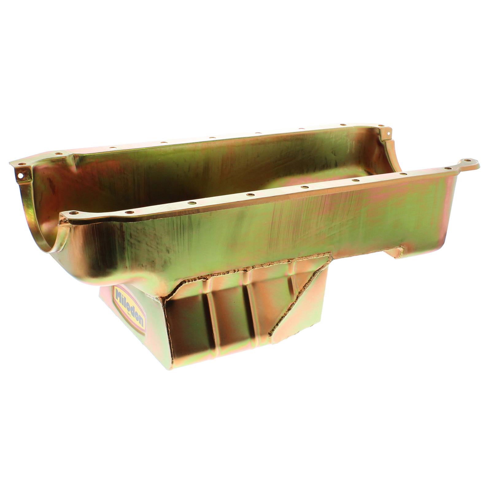 Milodon Street and Strip Oil Pans 30936 Pan, Steel, Gold Iridite, 7 qt, Mopar, Small Block, 318/340, A, B E Bodies, Control, Stroker, Each thumbnail 2
