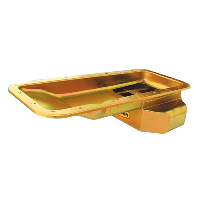 Milodon Circle Track Oil Pans 31582 Pan, Steel, Gold Iridated, 7 qt., Mopar Big Block RB, Internal Pickup, Tubular K-Member, Each