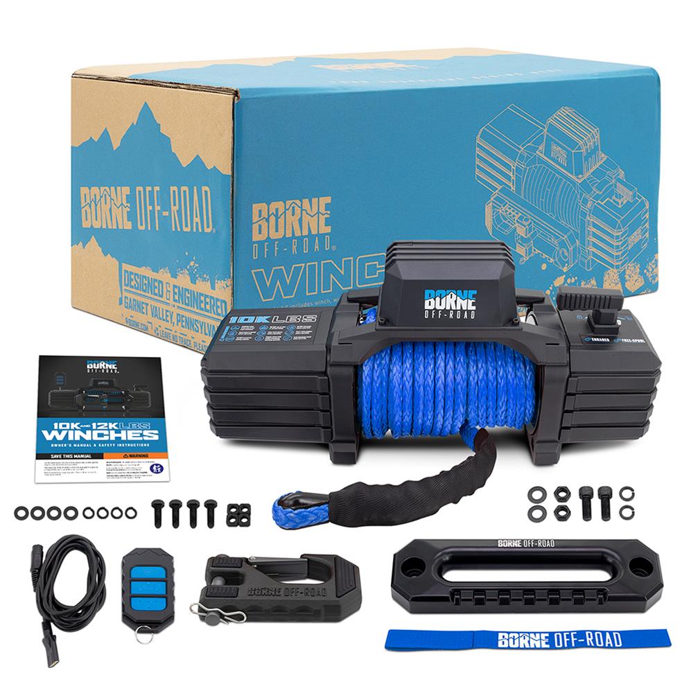 10,000 lbs. Borne Off-Road 10k Winch BNWN-10-SBL Winch, Electric, lb. Rating, 12 V, Hawse Fairlead, 3-Stage Planetary Gear, Blue Synthetic Rope, 3/8 in. Diameter, Wired/Wireless Remote, Each thumbnail 5