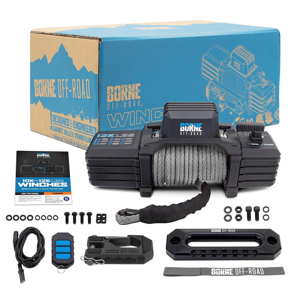 12,000 lbs. Borne Off-Road 12k Winch BNWN-12-SGR Winch, Electric, lb. Rating, 12 V, Hawse Fairlead, 3-Stage Planetary Gear, Gray Synthetic Rope, 3/8 in. Diameter, Wired/Wireless Remote, Each thumbnail 6