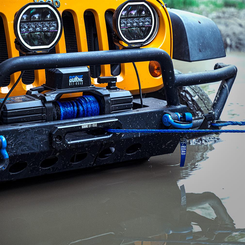 12,000 lbs. Borne Off-Road 12k Winch BNWN-12-SBL Winch, Electric, lb. Rating, 12 V, Hawse Fairlead, 3-Stage Planetary Gear, Blue Synthetic Rope, 3/8 in. Diameter, Wired/Wireless Remote, Each thumbnail 3