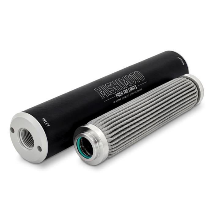 Mishimoto 10 Microns Fuel Filter with -10 AN O-ring Inlet Size MMFF-HF-S010 Filter, High Flow, Aluminum, Black, Anodized, Serviceable, 10-Micron, Stainless Steel Element, ORB, Female Threads, Each