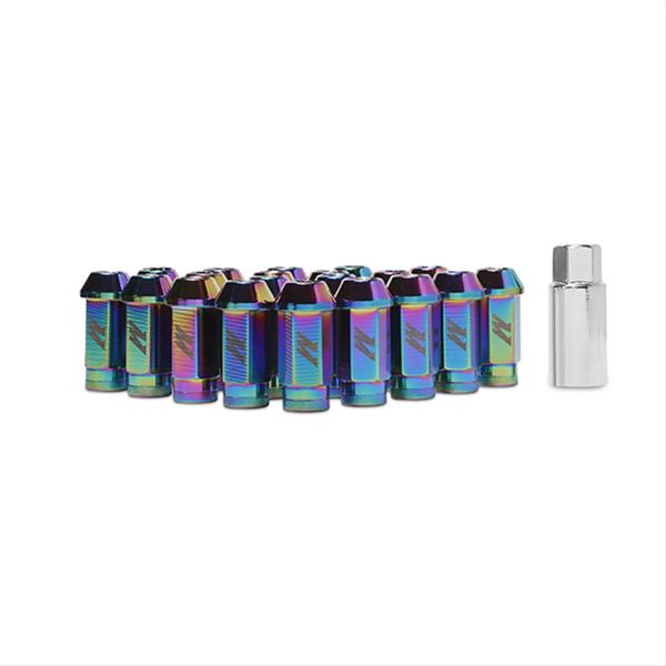 Mishimoto Aluminum Locking Lug Nuts MMLG-15-LOCKNC Nuts, Conical Seat, 12mm x 1.50 RH, 16 Standard Nuts, 4 Nuts, NeoChrome, Aluminum, Set of 20
