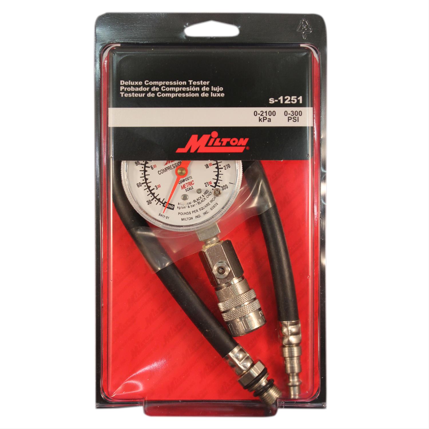 Milton S-1255 Diesel Compression Tester – 0-1000 PSI Gauge, Release Valve, Made In USA For Professional Use