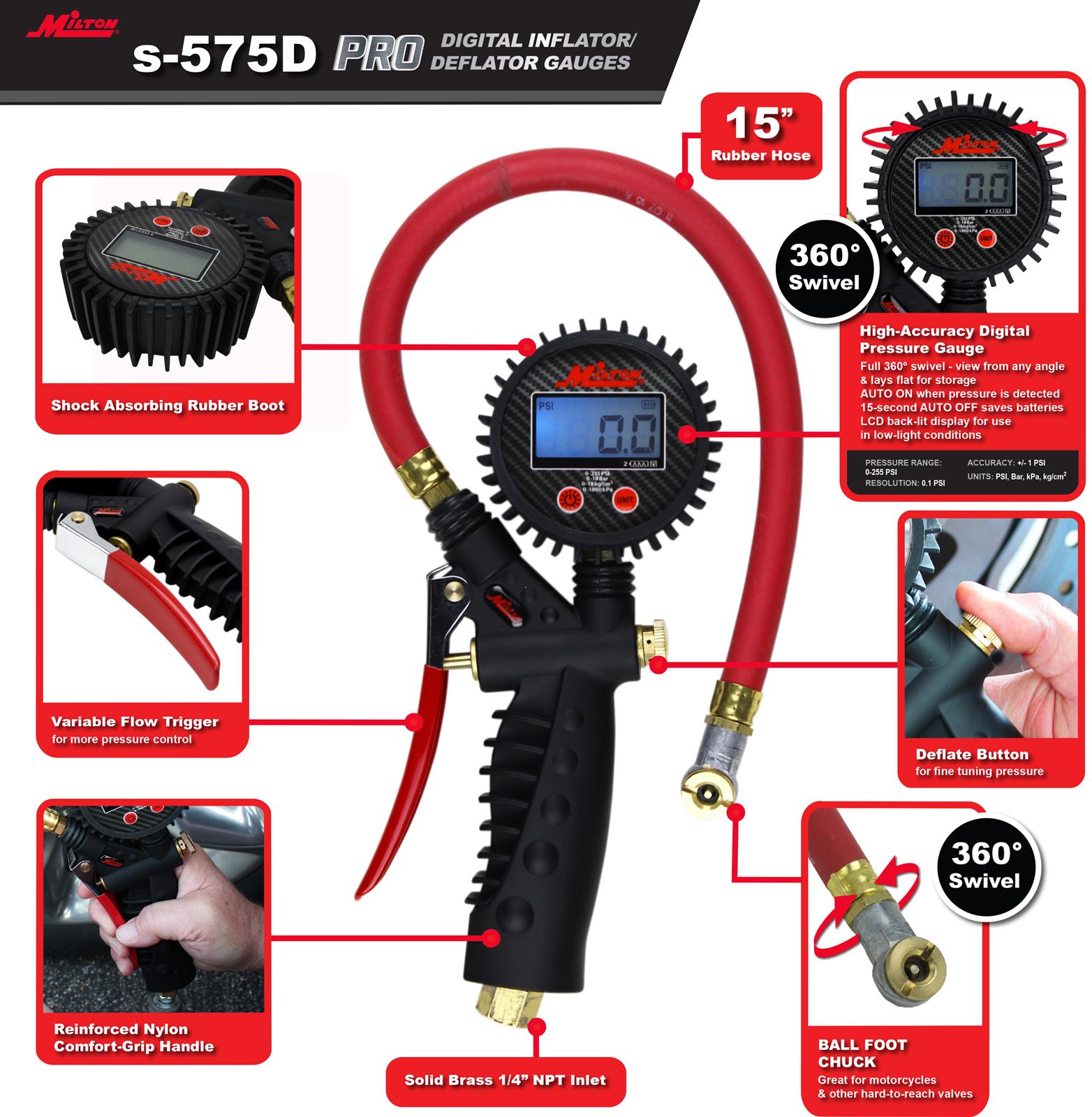 Milton Industries S575D Milton Pro Pistol Grip Digital Tire Pressure