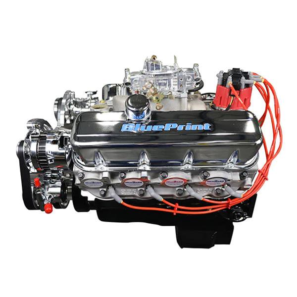BluePrint Engines GM 496 C.I.D. 600 HP Stroker Dressed Carbureted Long Block Crate BP4967CTCK Engine with Carb, Plugs, Wires, & Complete Polished Pulley Kit Installed w/ WP, Alt, A/C. thumbnail 5