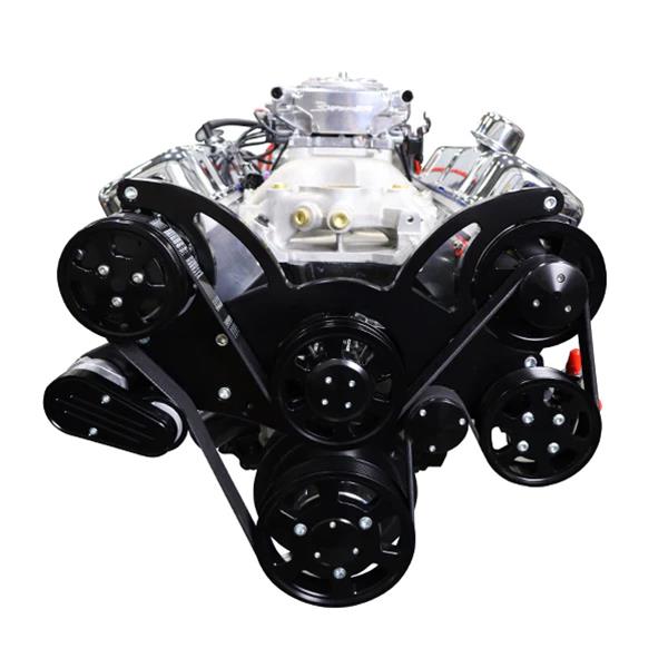 BluePrint Engines GM 496 C.I.D. 600 HP Stroker Dressed Fuel Injected Long Block Crate BP4967CTFKB Engine with EFI, Plugs, Wires, & Complete Black Pulley Kit Installed w/ WP, Alt, A/C. thumbnail 7