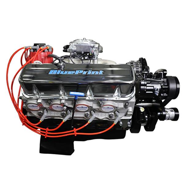 BluePrint Engines GM 496 C.I.D. 600 HP Stroker Dressed Fuel Injected Long Block Crate BP4967CTFKB Engine with EFI, Plugs, Wires, & Complete Black Pulley Kit Installed w/ WP, Alt, A/C. thumbnail 3