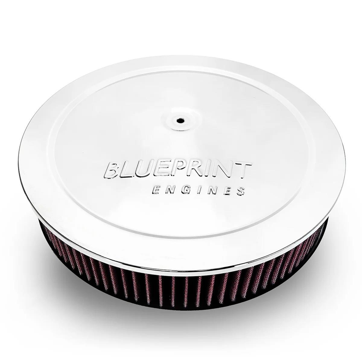 BluePrint Engines Air Cleaners BPP144 Cleaner, 14.000 in Diameter, Logo, Chrome, Steel, 3.000 in. Thick Filter, Flat Base, 4500 Flange, Dominator, Each thumbnail 2