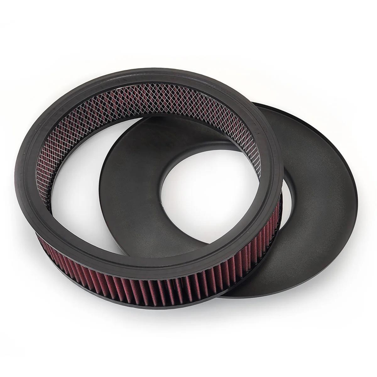 BluePrint Engines Air Cleaners BPP144BK Cleaner, 14.000 in Diameter, Logo, Black Powdercoated, Steel, 3.000 in. Thick Filter, Flat Base, 4500 Flange, Dominator, Each