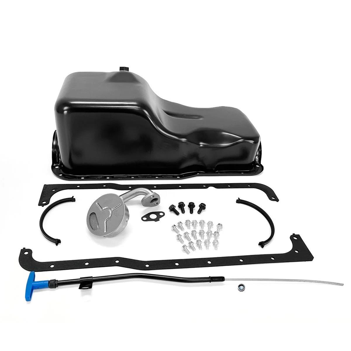 BluePrint Engines Oil Pans BPP302FSPAN Pan, Front Sump, Steel, Black, Pickup, Dipstick, Gaskets, Ford, Small Block, Kit