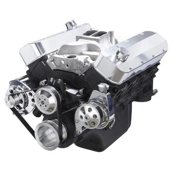BluePrint Engines Accessory Drive Systems BPP632FDPS3 Pulley Kit, Dual Belt, Serpentine, Aluminum, Polished, Saginaw, Power Steering Pump, Alternator, Water Pump, Chevrolet, Tall Deck, Big Block, Kit