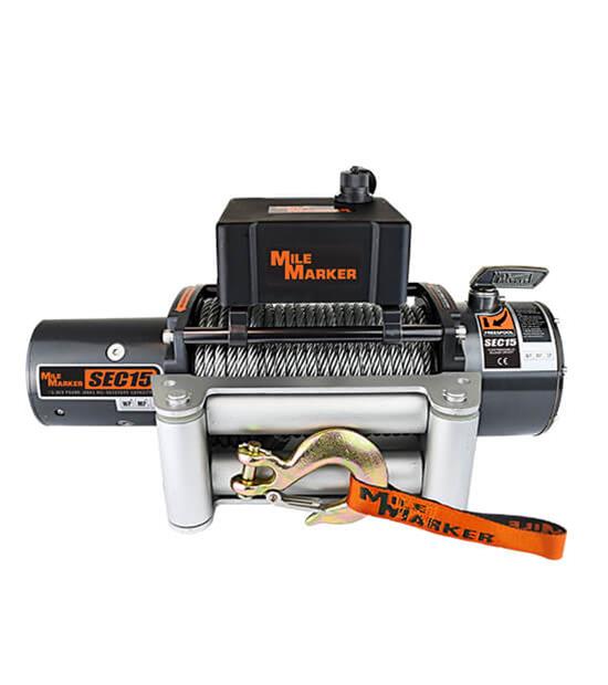 15,000 lbs. Mile Marker ES Electric Winch 76-50260W Winch, ES, Electric, lbs., Roller Fairlead, 12 V, 79 ft. Cable, 12 ft. Hand-held Remote Switch, Each thumbnail 3