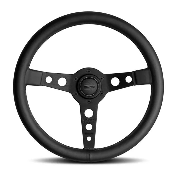 MOMO Racing Prototipo Steering Wheels PRO35BK1BE Wheel, Prototipo, 3-spoke, Black Leather Grip, Black Anodized Aluminum Spokes, Black Stitching, 13.780 in. Diameter, Each