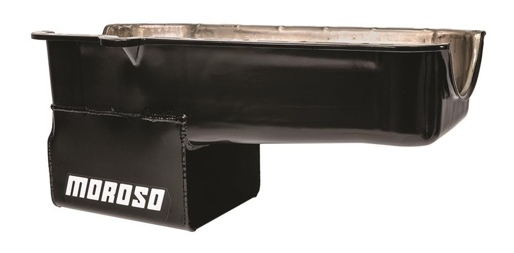 Moroso 80-85 Chevrolet SBC (w/Passenger Side Dipstick) Wet Sump 7qt 9.5in Steel Oil Pan - Black thumbnail 2
