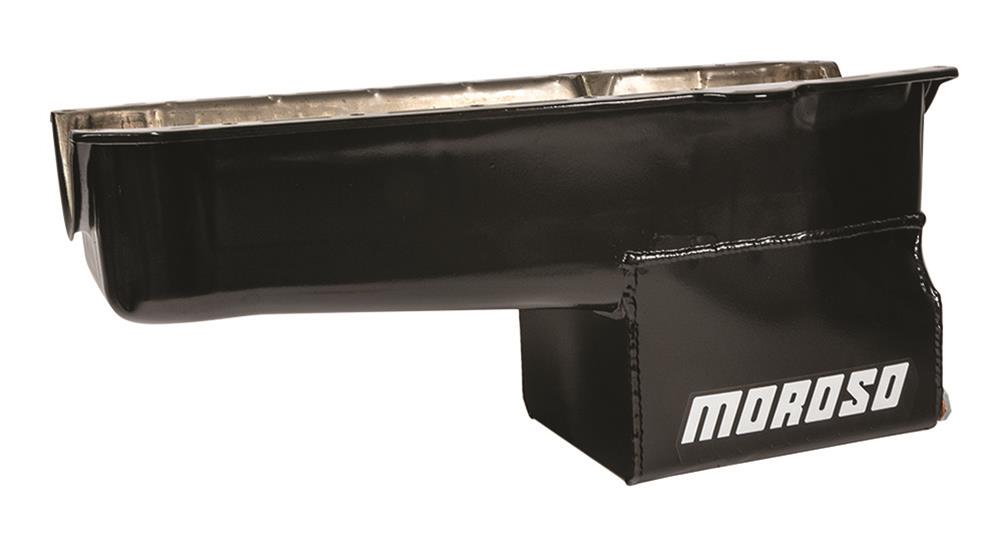 Moroso 80-85 Chevrolet SBC (w/Passenger Side Dipstick) Wet Sump 7qt 9.5in Steel Oil Pan - Black