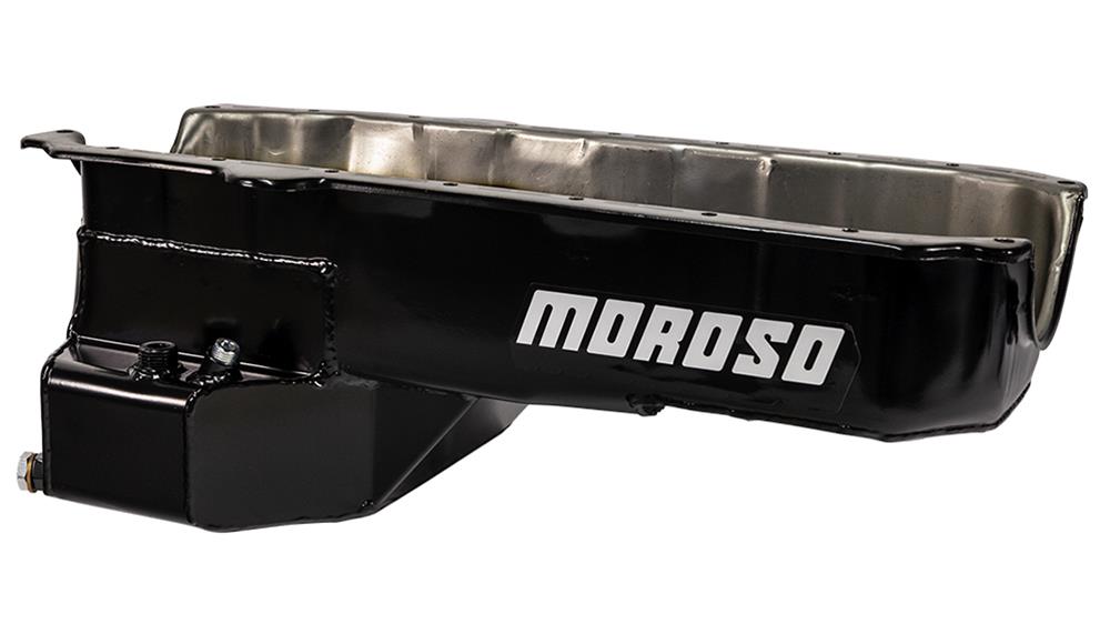Moroso 80-85 Chevrolet SBC (w/Passenger Side Dipstick) Wet Sump 5.5qt 7.5in Steel Oil Pan - Black thumbnail 2
