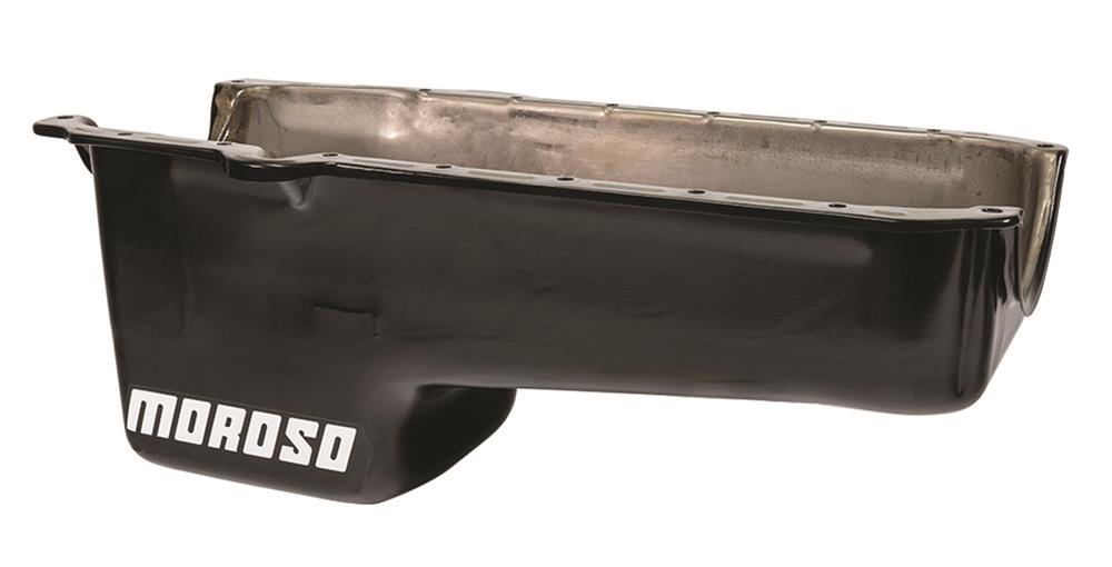 Moroso 1986+ Chevrolet SBC (w/Passenger Side Dipstick) Wet Sump 6qt 8.25in Steel Oil Pan - Black
