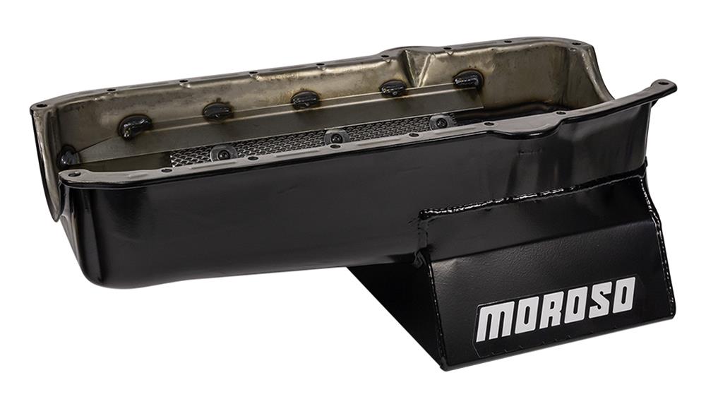 Moroso 86-Up Chevrolet SBC (w/1 Piece Rear Main Seal) Wet Sump 7qt 8.25in Steel Oil Pan - Black