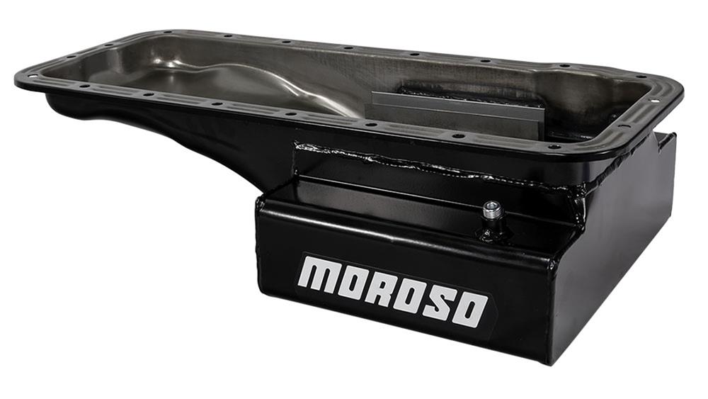 Moroso Ford 352-428 FE (w/Front Sump) Kicked Out Road Race Baffled 8qt 6in Steel Oil Pan
