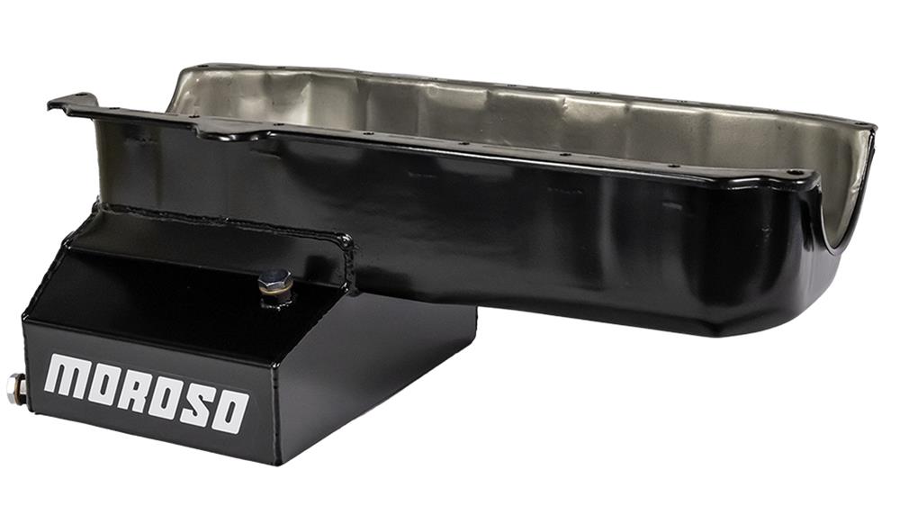 Moroso Pre-85 Chevrolet Small Block (w/Passenger Side Dipstick) Wet Sump 7qt 8in Steel Oil Pan - Blk