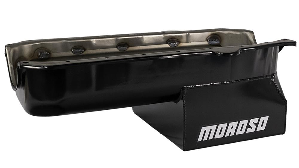 Moroso Pre-85 Chevrolet Small Block (w/Passenger Side Dipstick) Wet Sump 7qt 8in Steel Oil Pan - Blk thumbnail 2