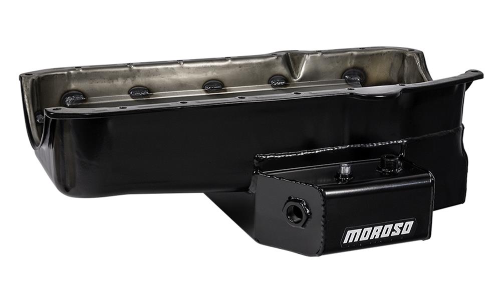 Moroso 80-85 Chevy SBC/Dart (w/2 Pc Seal/Low Clearance) Wet Sump 7qt 7in Steel Oil Pan - Black