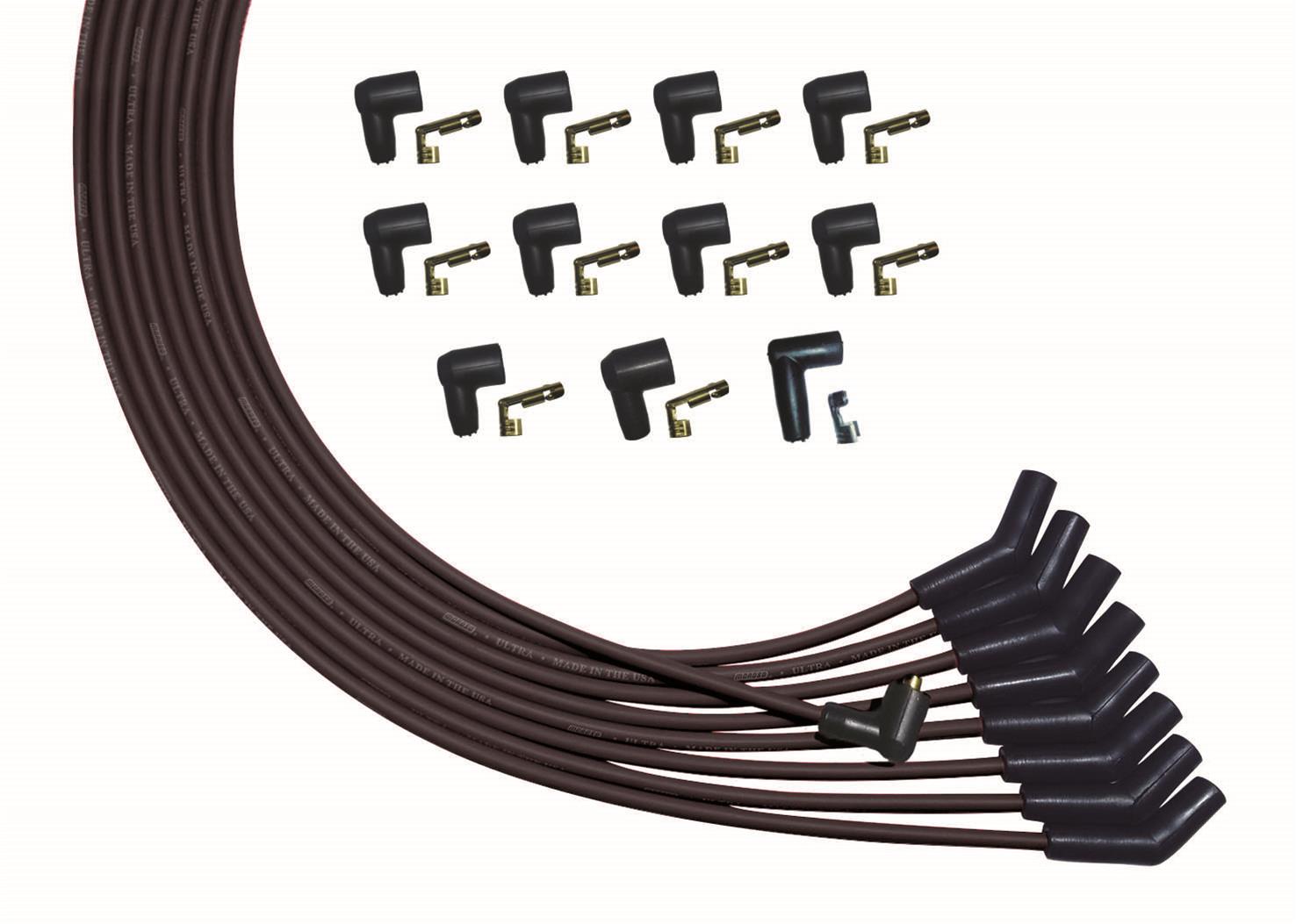 Moroso Universal V8 Unsleeved Non-HEI 135 Deg Plug Boots Ultra Spark Plug Wire Set - Black