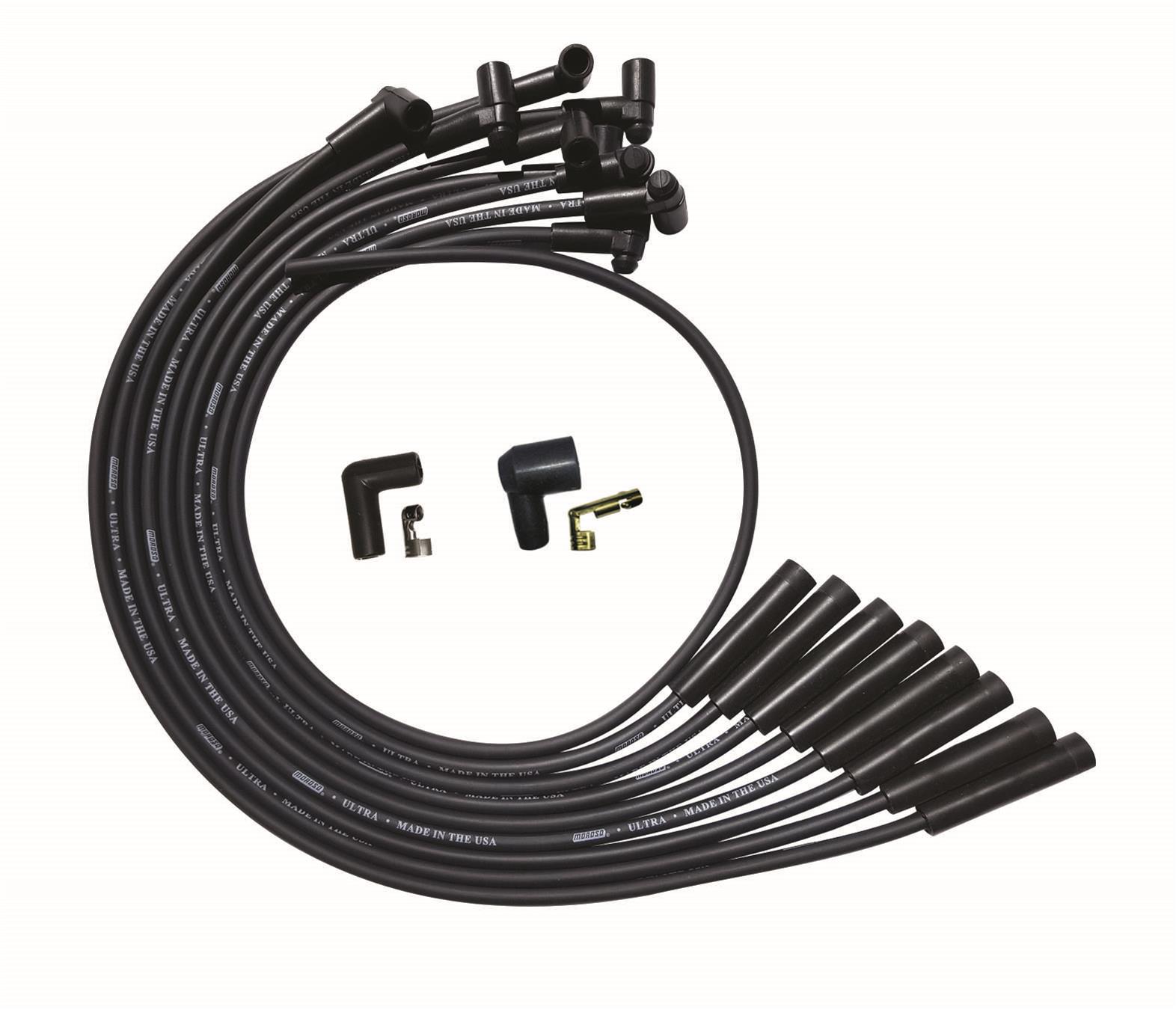 Moroso BBC Over Valve Cover Str Plug Boots & HEI Unsleeved Ultra Spark Plug Wire Set - Black
