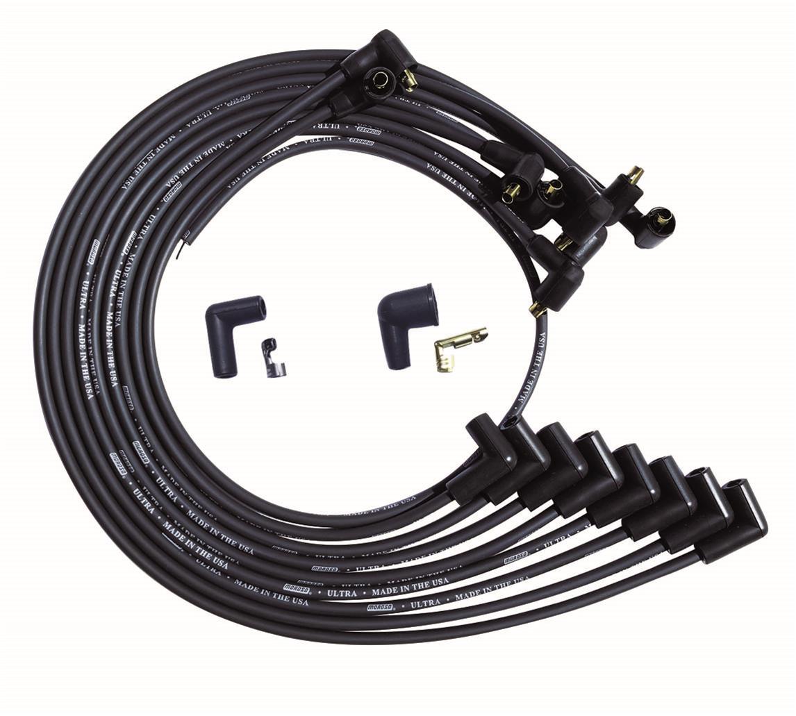 Moroso BBC Under Header 90 Deg Plug Non-HEI Dist Unsleeved Ultra Spark Plug Wire Set - Black